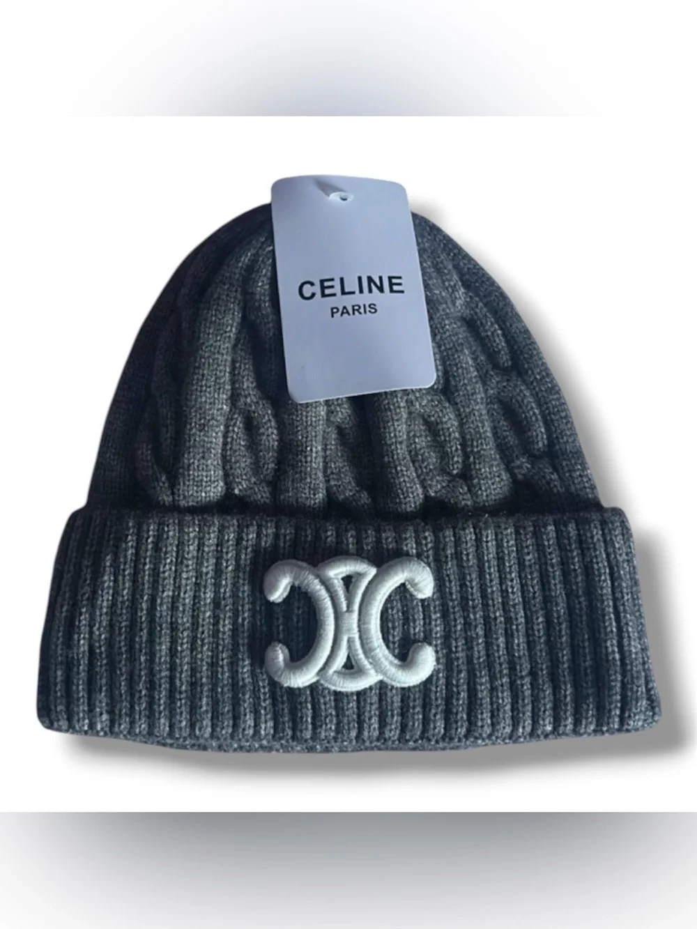NWT Grey and white Celine beanie for autumn and winter
